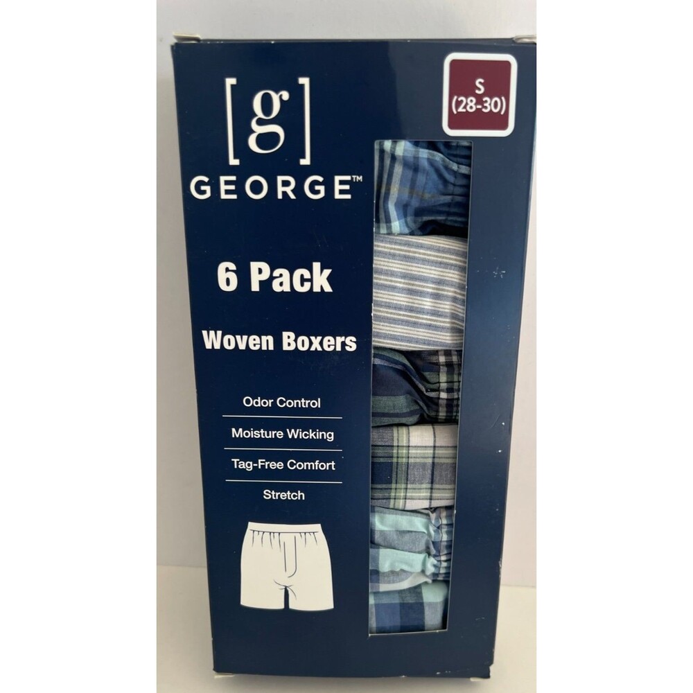 GEORGE Men's Cotton Blend ~Moisture Wicking~Stretch WOVEN BOXERS 6 Pack ~ Size S
